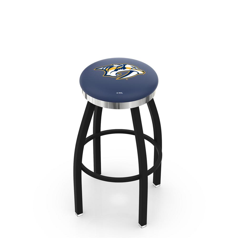36" L8B2C - Black Wrinkle Nashville Predators Swivel Bar Stool with Chrome Accent Ring by Holland Bar Stool Company. The main picture.