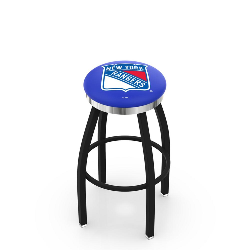 36" L8B2C - Black Wrinkle New York Rangers Swivel Bar Stool with Chrome Accent Ring by Holland Bar Stool Company. Picture 1