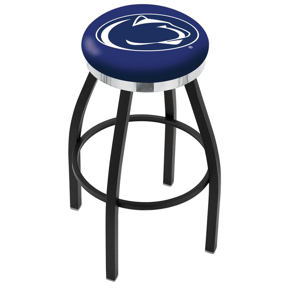 36" L8B2C - Black Wrinkle Penn State Swivel Bar Stool with Chrome Accent Ring by Holland Bar Stool Company. Picture 1