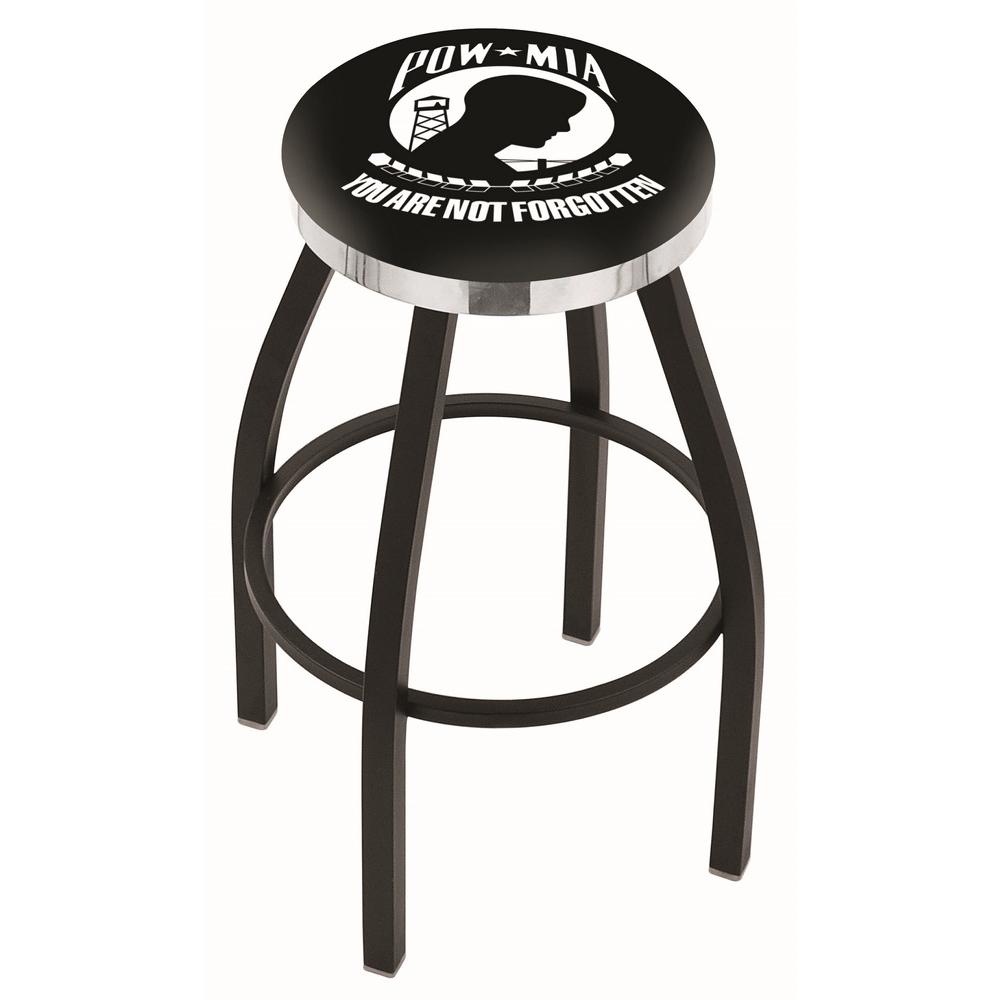 36" L8B2C - Black Wrinkle POW/MIA Swivel Bar Stool with Chrome Accent Ring by Holland Bar Stool Company. The main picture.