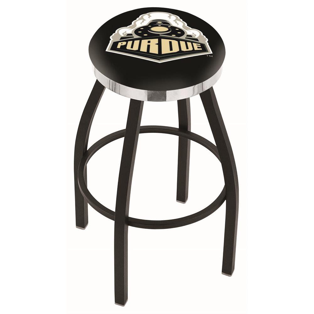 36" L8B2C - Black Wrinkle Purdue Swivel Bar Stool with Chrome Accent Ring by Holland Bar Stool Company. Picture 1