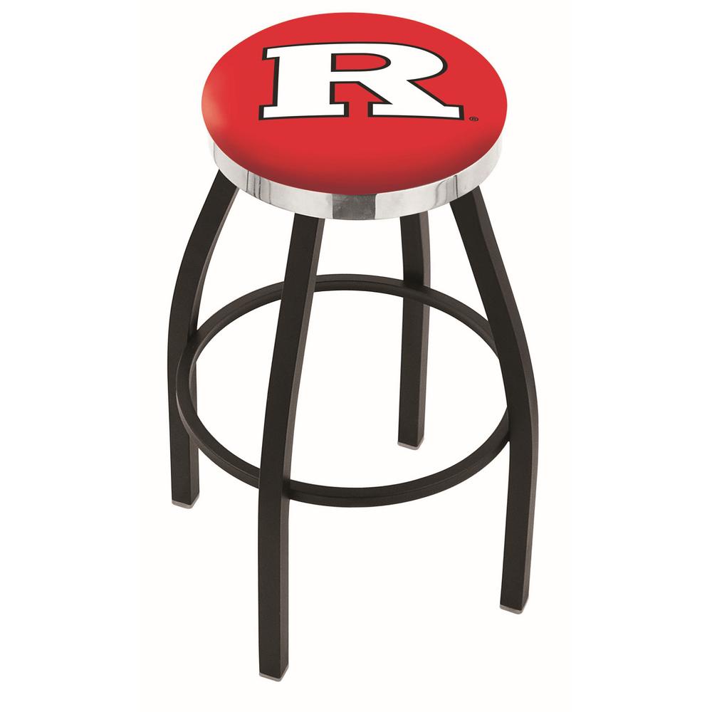 36" L8B2C - Black Wrinkle Rutgers Swivel Bar Stool with Chrome Accent Ring by Holland Bar Stool Company. Picture 1