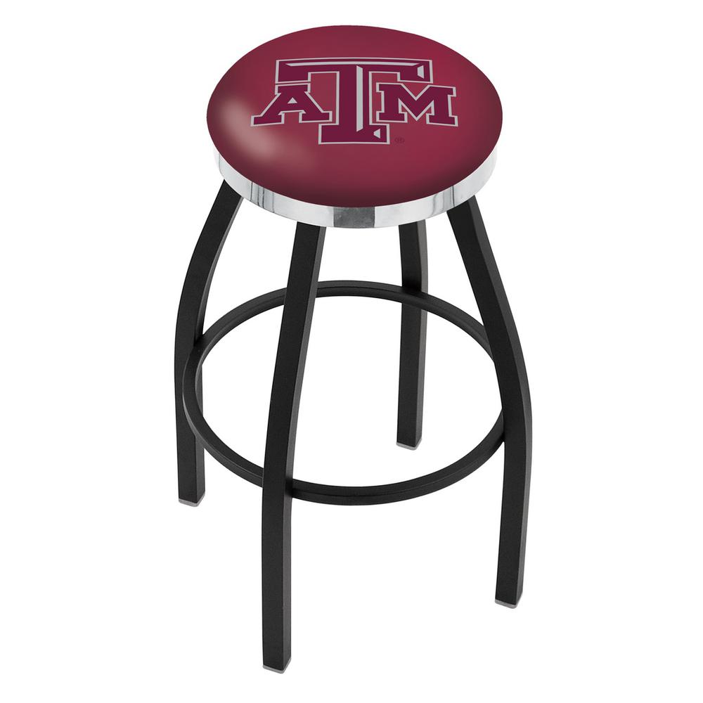 36" L8B2C - Black Wrinkle Texas A&M Swivel Bar Stool with Chrome Accent Ring by Holland Bar Stool Company. Picture 1