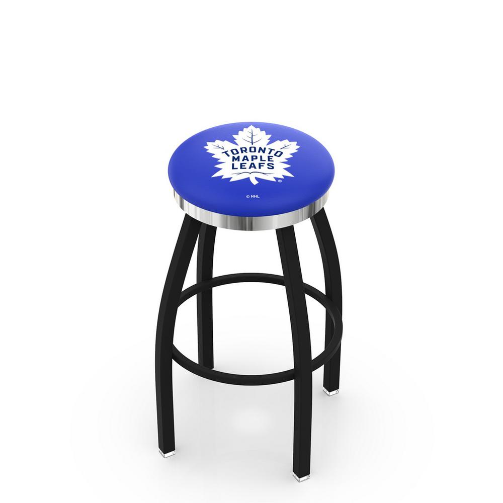 36" L8B2C - Black Wrinkle Toronto Maple Leafs Swivel Bar Stool with Chrome Accent Ring by Holland Bar Stool Company. Picture 1
