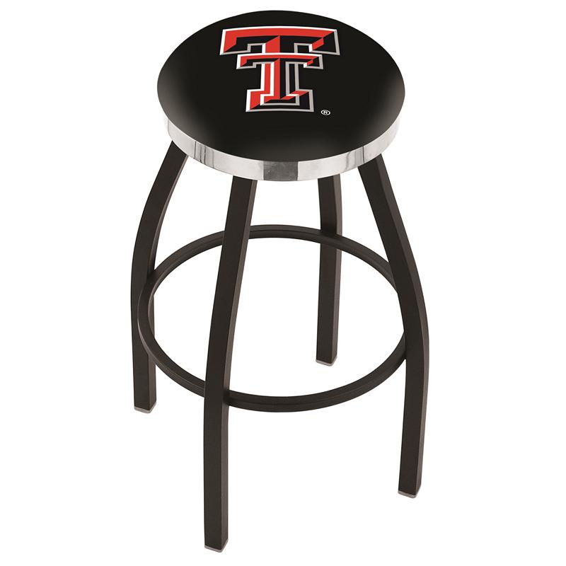36" L8B2C - Black Wrinkle Texas Tech Swivel Bar Stool with Chrome Accent Ring by Holland Bar Stool Company. Picture 1