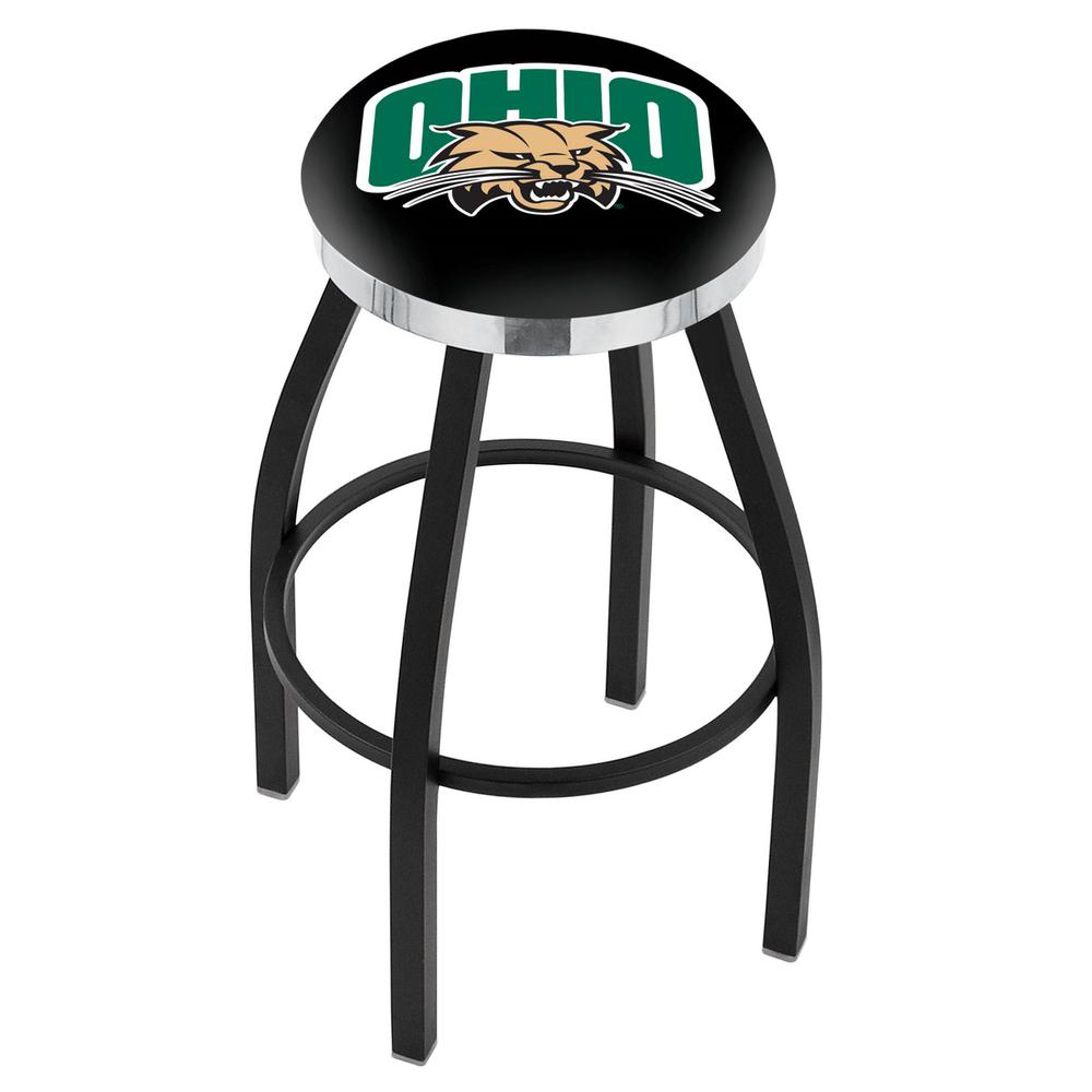 36" L8B2C - Black Wrinkle Ohio University Swivel Bar Stool with Chrome Accent Ring by Holland Bar Stool Company. Picture 1