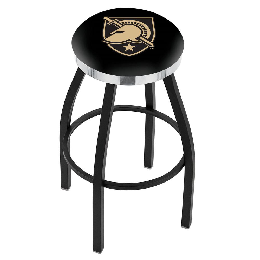 36" L8B2C - Black Wrinkle US Military Academy (ARMY) Swivel Bar Stool with Chrome Accent Ring by Holland Bar Stool Company. Picture 1