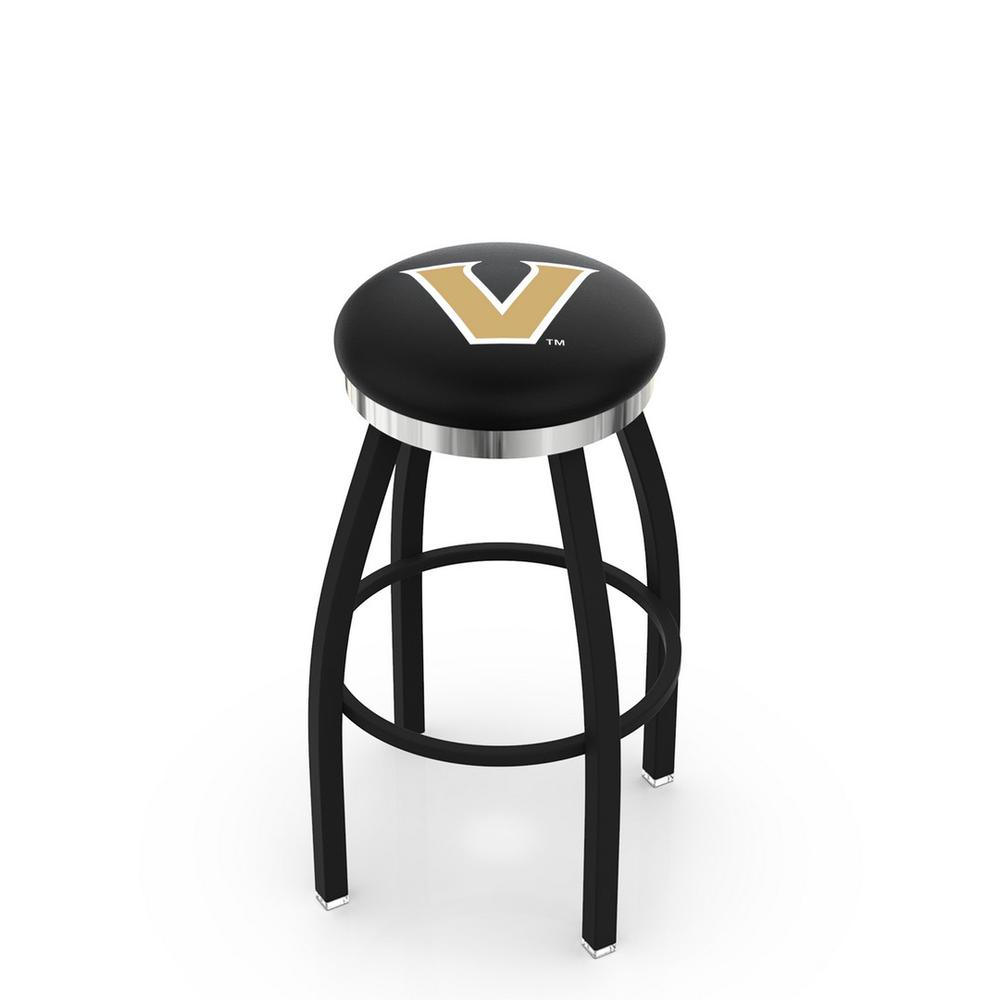 36" L8B2C - Black Wrinkle Vanderbilt Swivel Bar Stool with Chrome Accent Ring by Holland Bar Stool Company. Picture 1