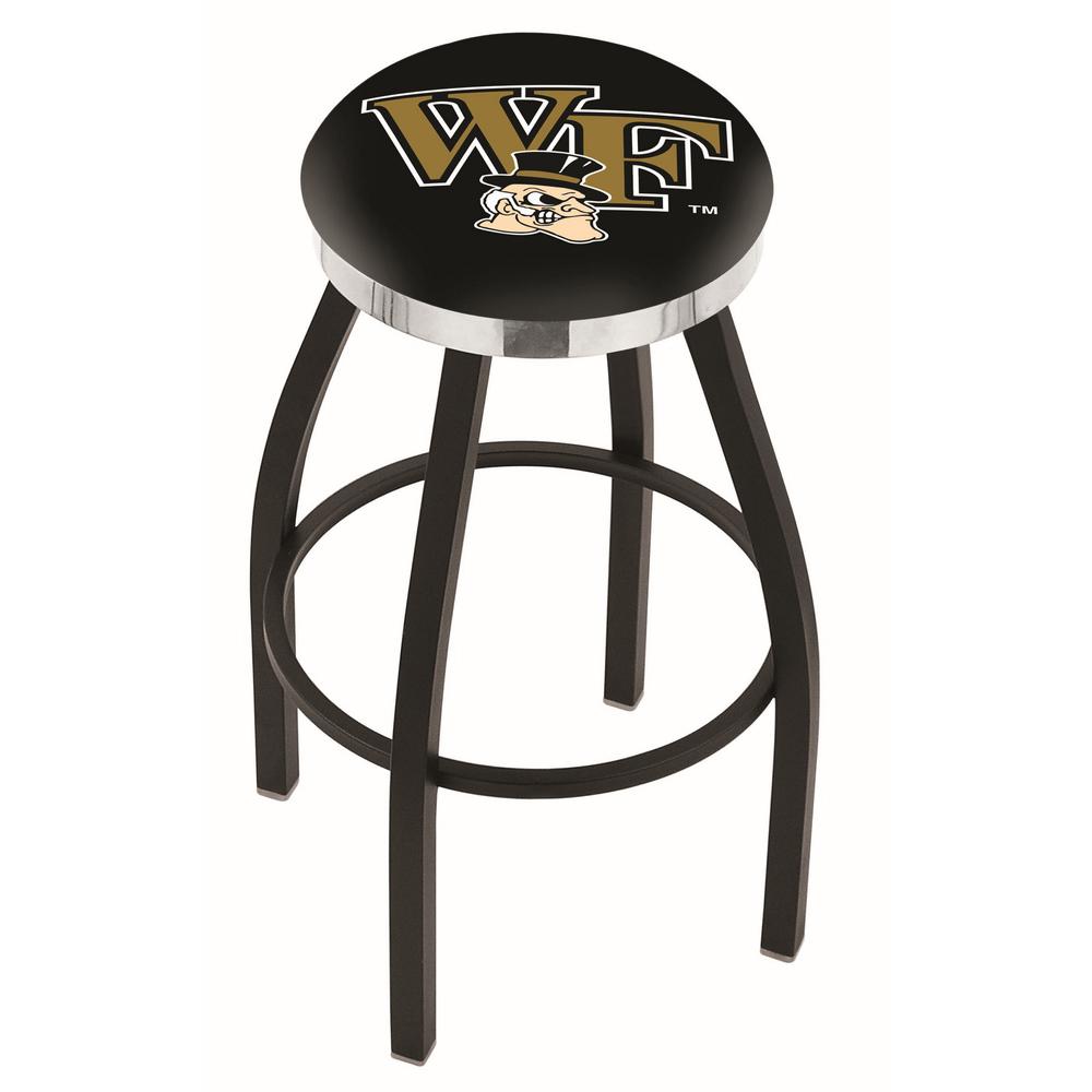 36" L8B2C - Black Wrinkle Wake Forest Swivel Bar Stool with Chrome Accent Ring by Holland Bar Stool Company. Picture 1