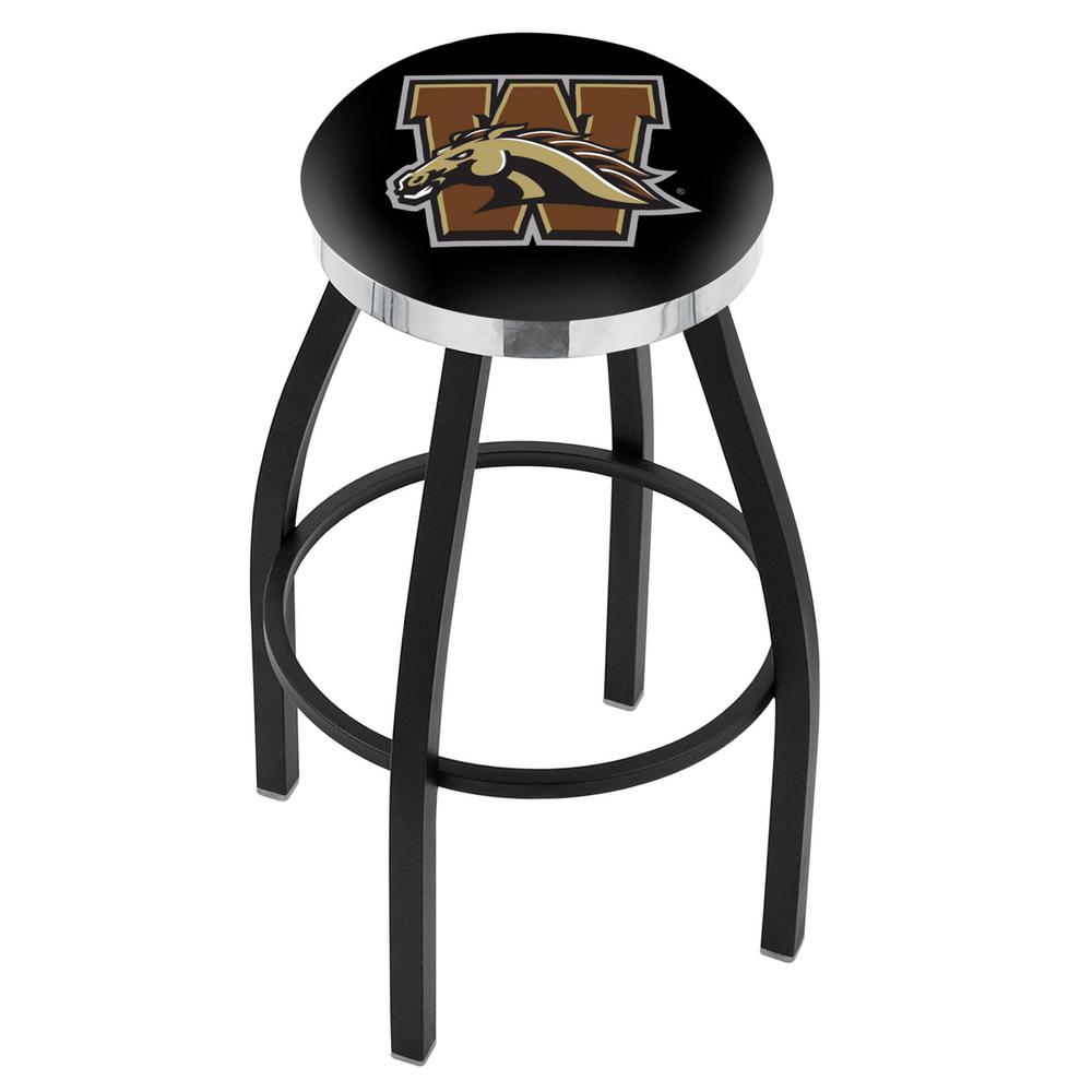 36" L8B2C - Black Wrinkle Western Michigan Swivel Bar Stool with Chrome Accent Ring by Holland Bar Stool Company. The main picture.