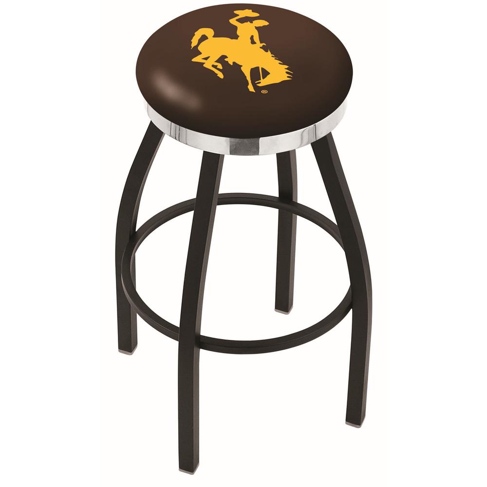 36" L8B2C - Black Wrinkle Wyoming Swivel Bar Stool with Chrome Accent Ring by Holland Bar Stool Company. Picture 1