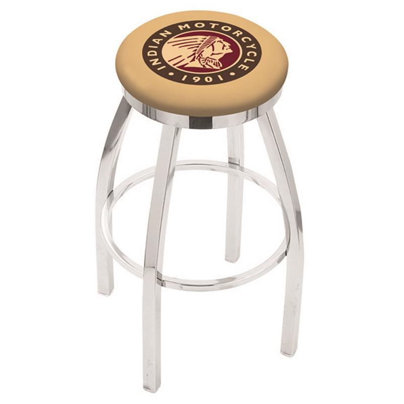 36" L8C2C - Chrome Indian Motorcycle Swivel Bar Stool with Accent Ring by Holland Bar Stool Company. Picture 1