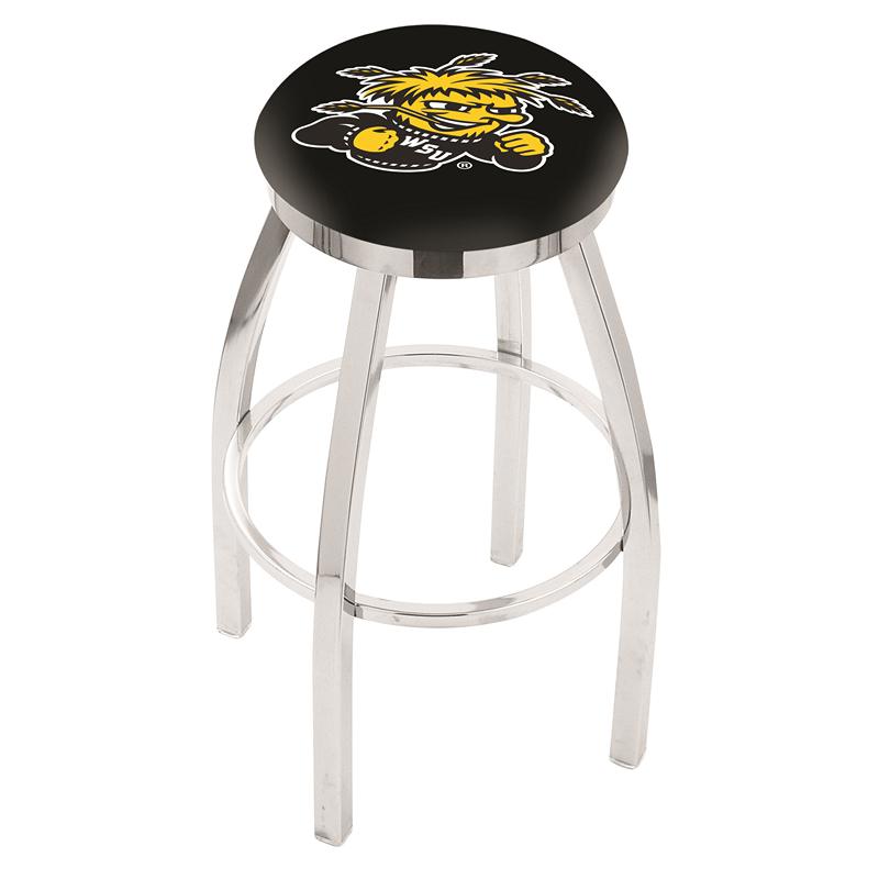 36" L8C2C - Chrome Wichita State Swivel Bar Stool with Accent Ring by Holland Bar Stool Company. Picture 1