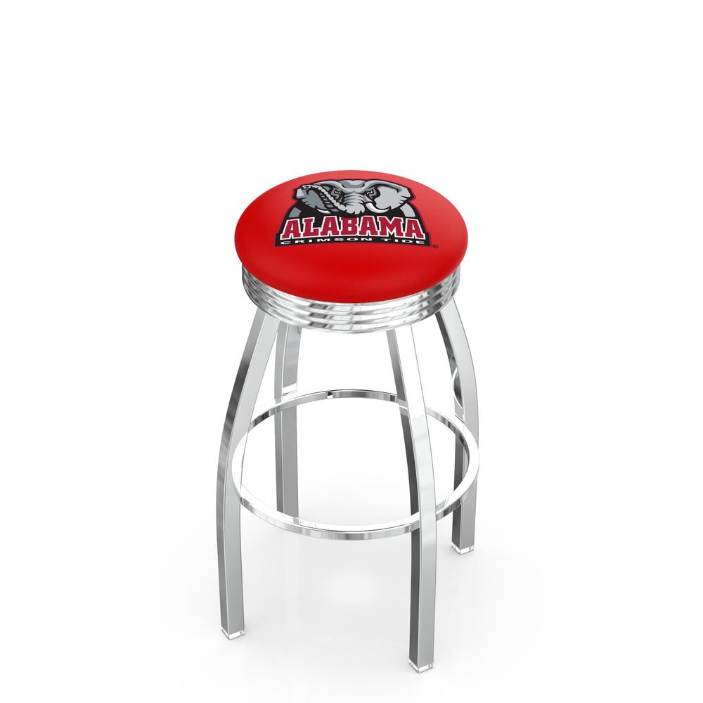 30" L8C3C - Chrome Alabama Swivel Bar Stool with 2.5" Ribbed Accent Ring by Holland Bar Stool Company. The main picture.