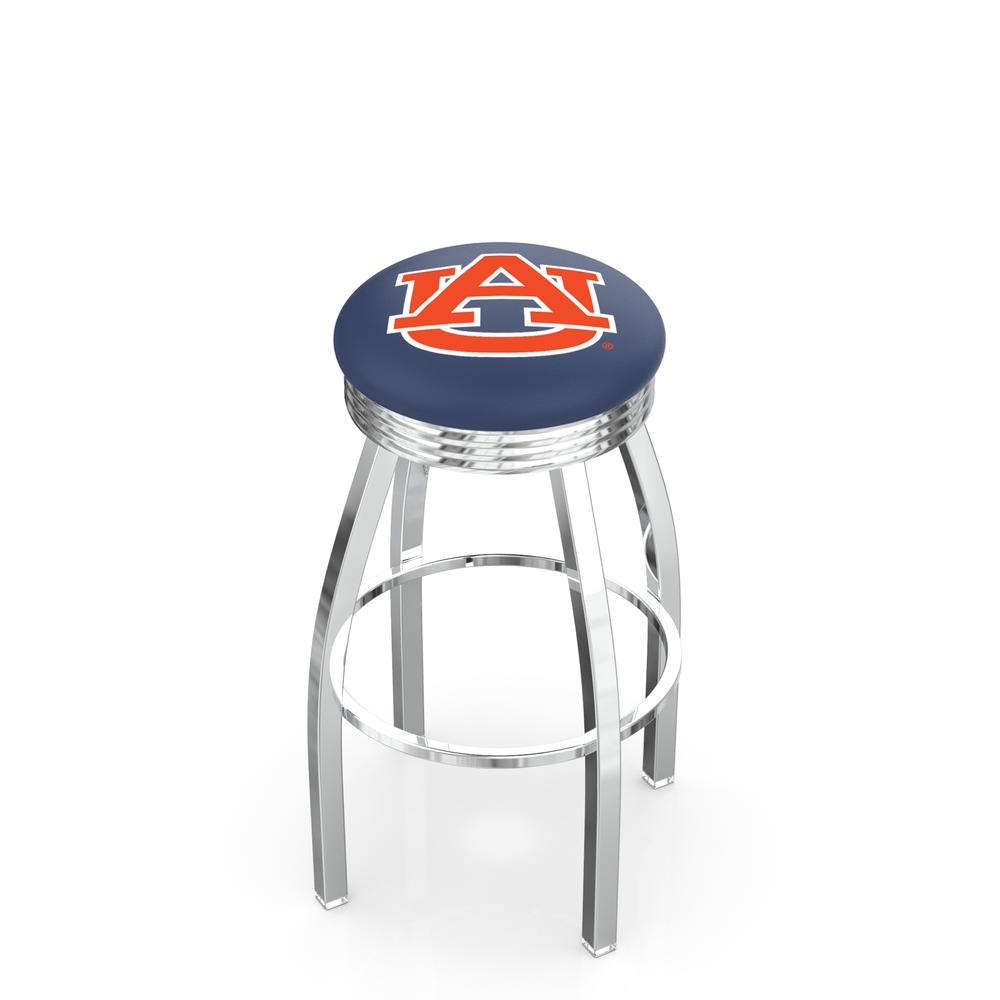 30" L8C3C - Chrome Auburn Swivel Bar Stool with 2.5" Ribbed Accent Ring by Holland Bar Stool Company. The main picture.