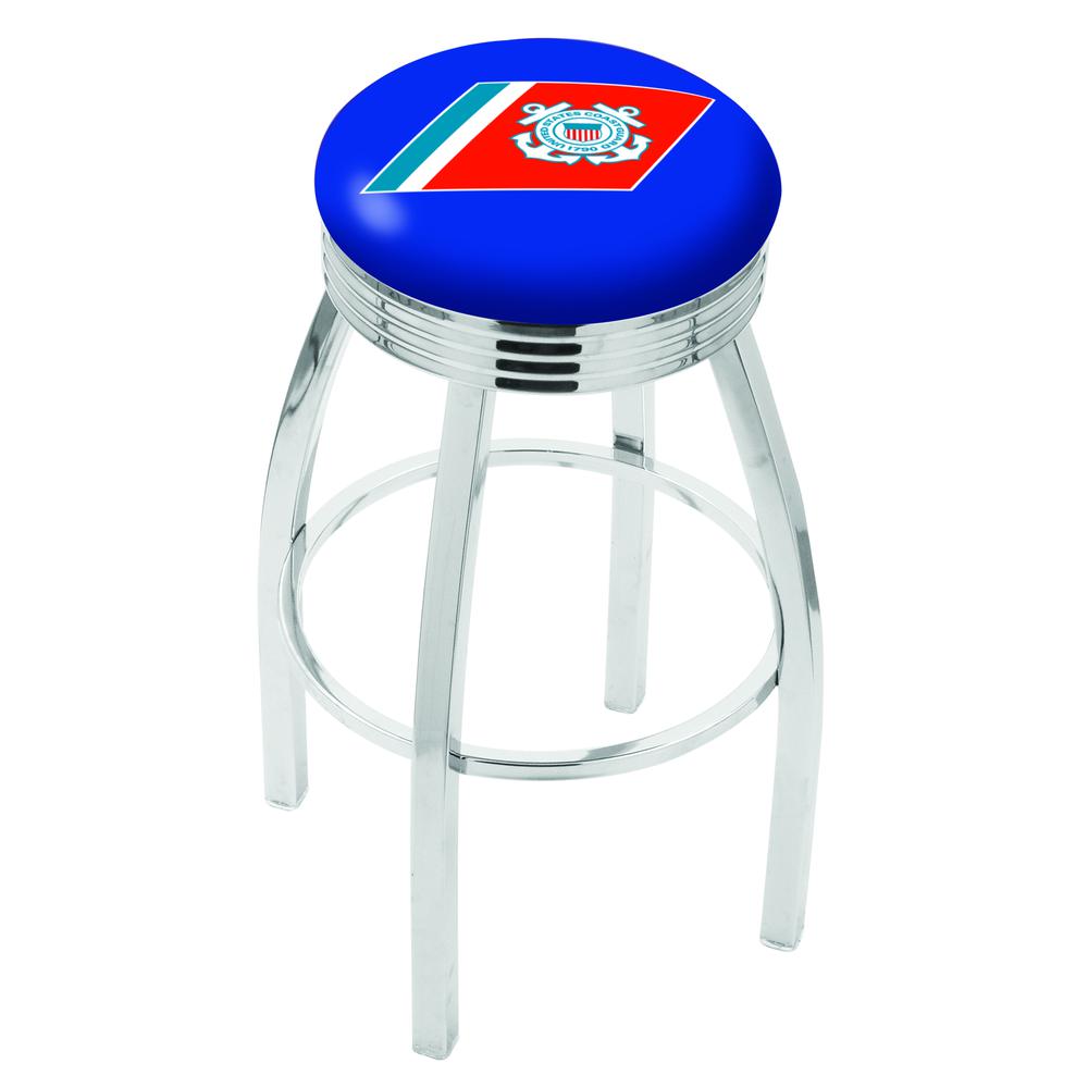 25" L8C3C - Chrome U.S. Coast Guard Swivel Bar Stool with 2.5" Ribbed Accent Ring by Holland Bar Stool Company. Picture 1