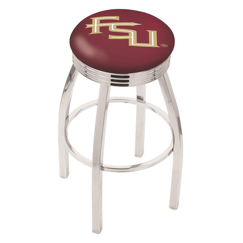 30" L8C3C - Chrome Florida State (Script) Swivel Bar Stool with 2.5" Ribbed Accent Ring by Holland Bar Stool Company. Picture 1