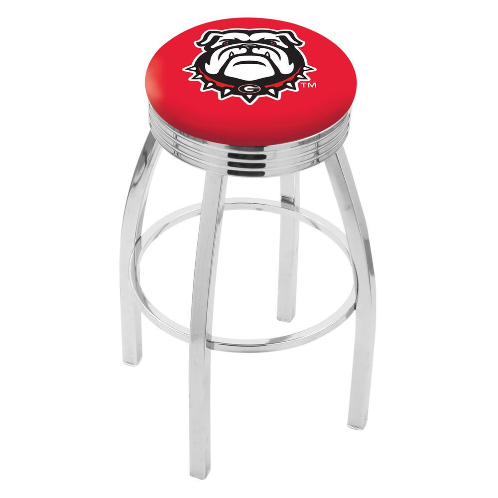 30" L8C3C - Chrome Georgia "Bulldog" Swivel Bar Stool with 2.5" Ribbed Accent Ring by Holland Bar Stool Company. Picture 1