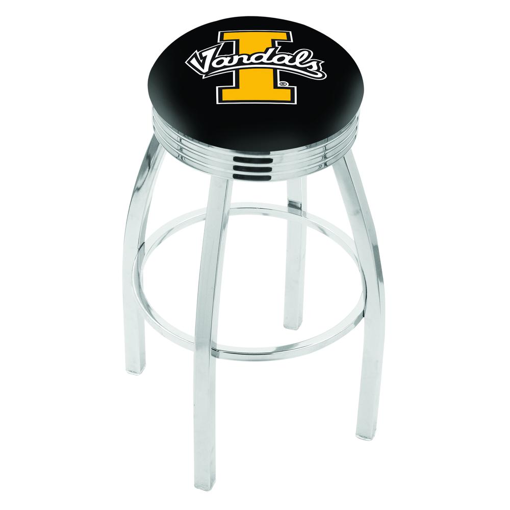 30" L8C3C - Chrome Idaho Swivel Bar Stool with 2.5" Ribbed Accent Ring by Holland Bar Stool Company. Picture 1
