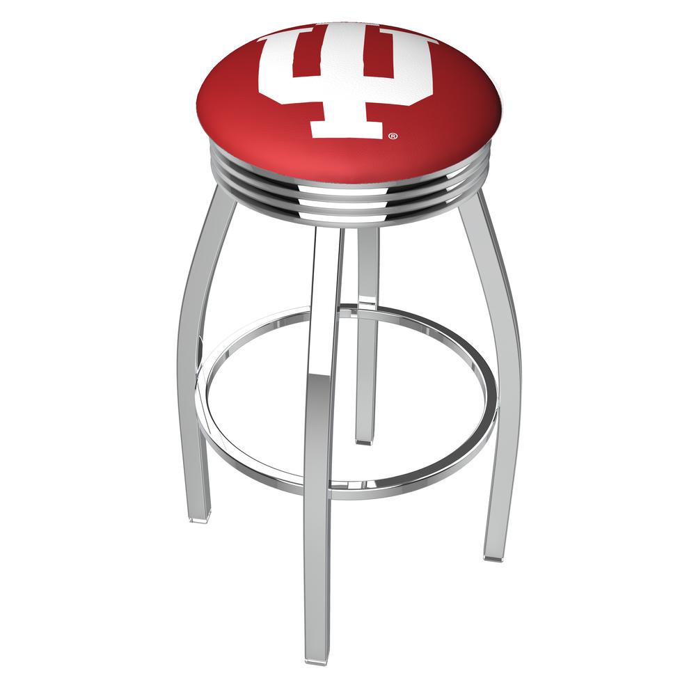30" L8C3C - Chrome Indiana Swivel Bar Stool with 2.5" Ribbed Accent Ring by Holland Bar Stool Company. Picture 1