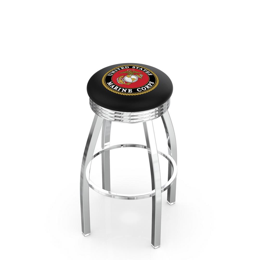 25" L8C3C - Chrome U.S. Marines Swivel Bar Stool with 2.5" Ribbed Accent Ring by Holland Bar Stool Company. Picture 1
