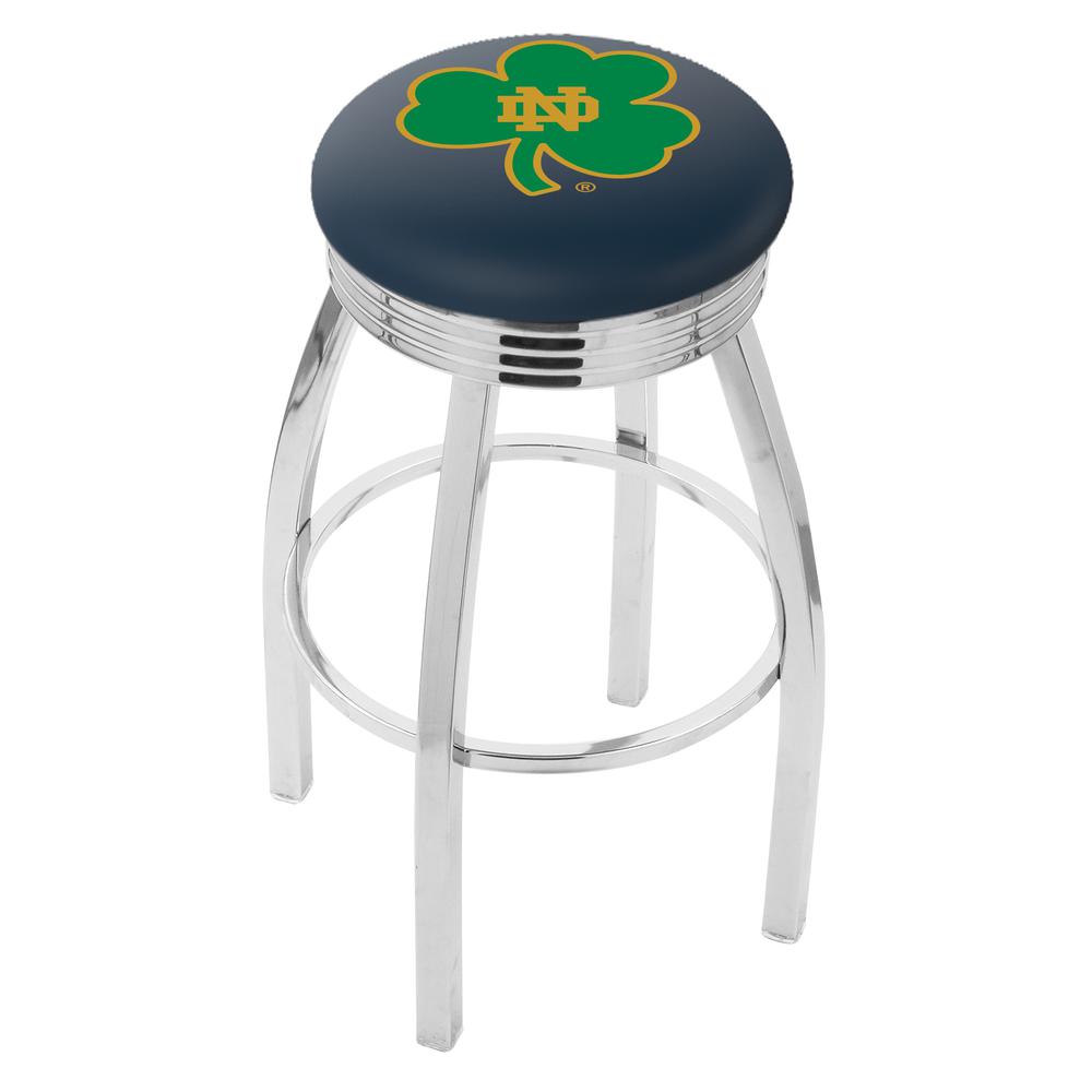 30" L8C3C - Chrome Notre Dame (Shamrock) Swivel Bar Stool with 2.5" Ribbed Accent Ring by Holland Bar Stool Company. The main picture.