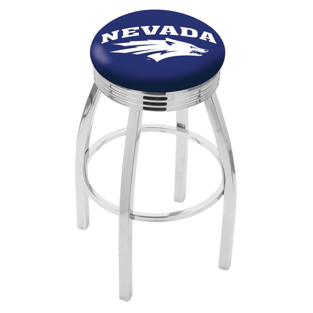30" L8C3C - Chrome Nevada Swivel Bar Stool with 2.5" Ribbed Accent Ring by Holland Bar Stool Company. The main picture.