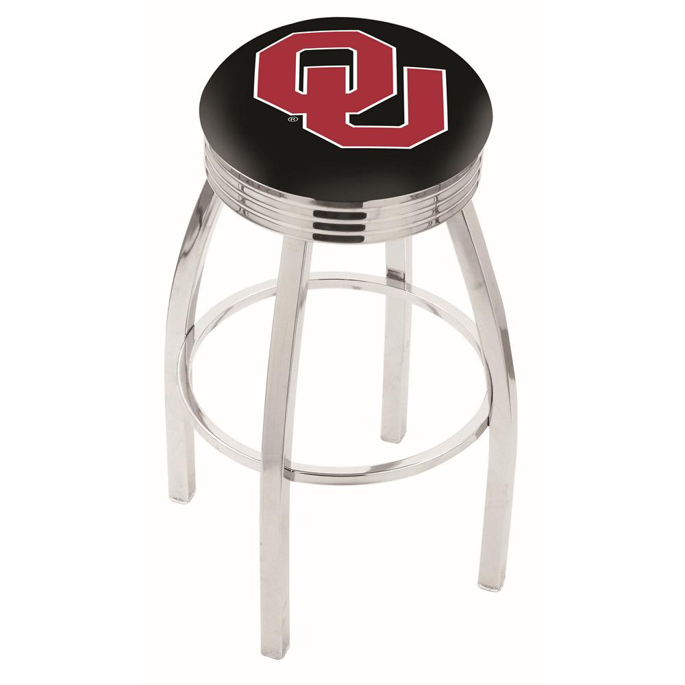 30" L8C3C - Chrome Oklahoma Swivel Bar Stool with 2.5" Ribbed Accent Ring by Holland Bar Stool Company. Picture 1