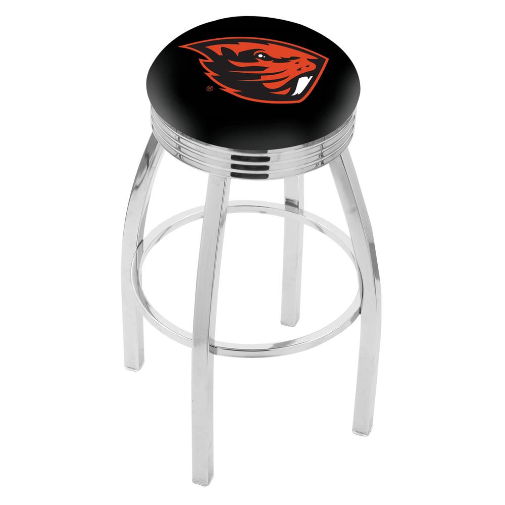 25" L8C3C - Chrome Oregon State Swivel Bar Stool with 2.5" Ribbed Accent Ring by Holland Bar Stool Company. Picture 1
