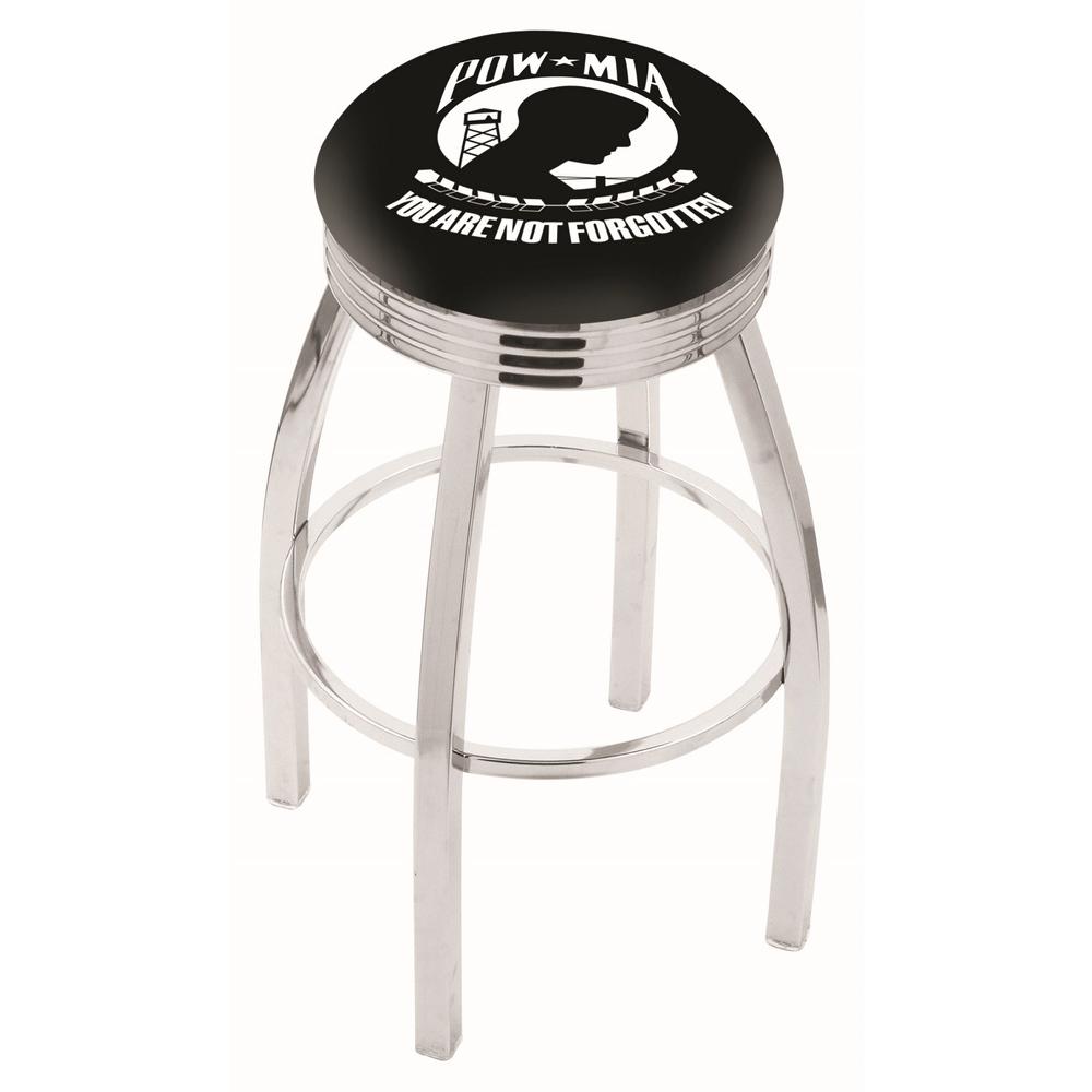 30" L8C3C - Chrome POW/MIA Swivel Bar Stool with 2.5" Ribbed Accent Ring by Holland Bar Stool Company. Picture 1