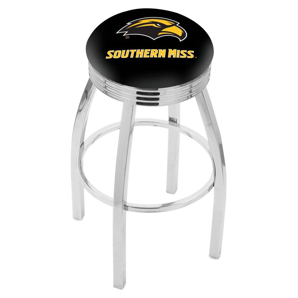 30" L8C3C - Chrome Southern Miss Swivel Bar Stool with 2.5" Ribbed Accent Ring by Holland Bar Stool Company. Picture 1