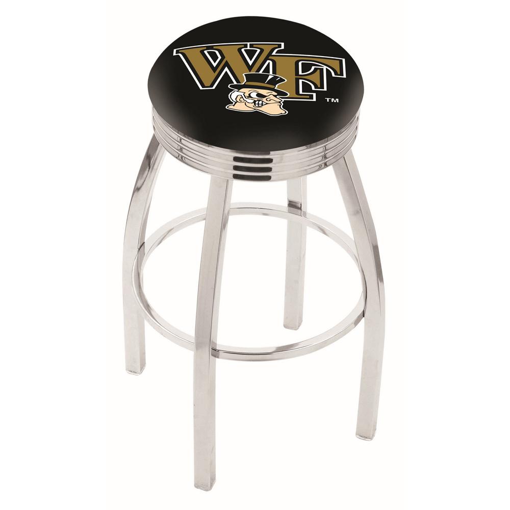 30" L8C3C - Chrome Wake Forest Swivel Bar Stool with 2.5" Ribbed Accent Ring by Holland Bar Stool Company. Picture 1