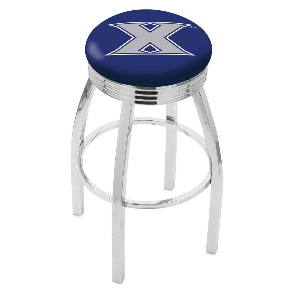 30" L8C3C - Chrome Xavier Swivel Bar Stool with 2.5" Ribbed Accent Ring by Holland Bar Stool Company. Picture 1