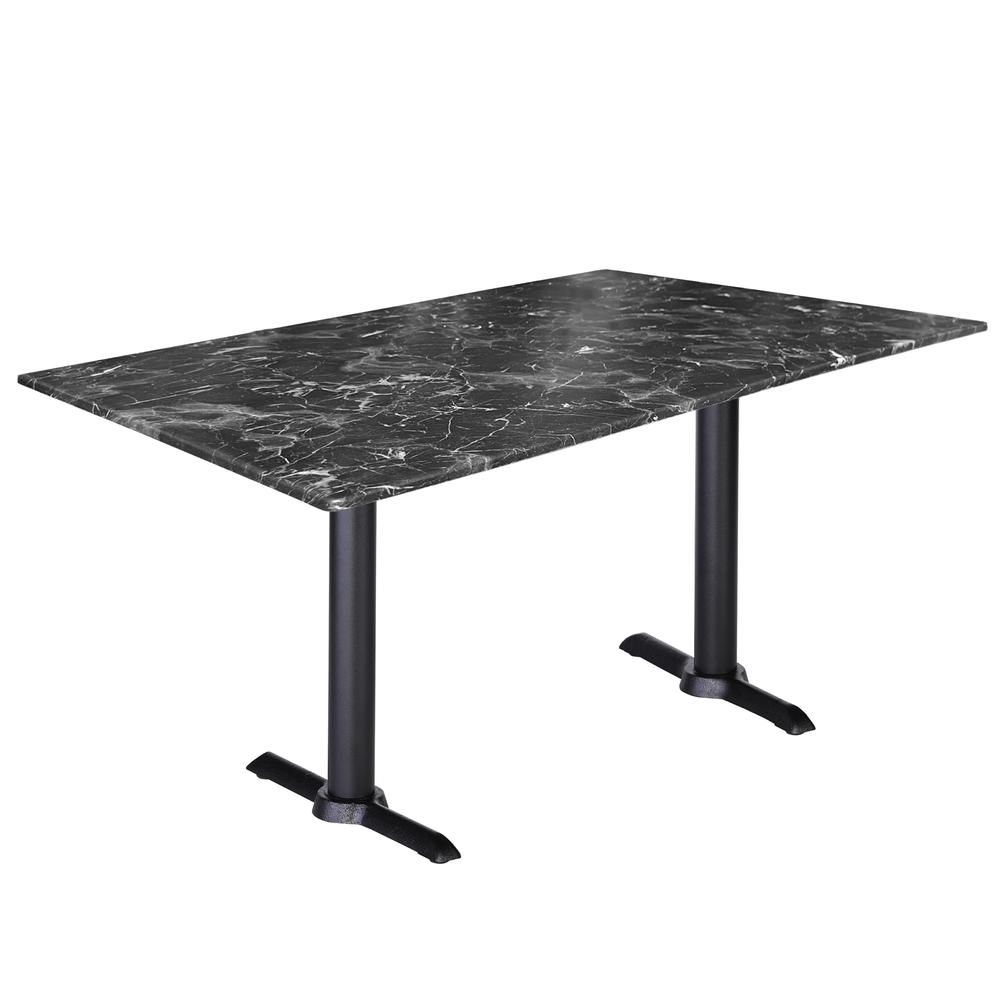 Two 30" Tall OD211EB Indoor/Outdoor All-Season Table Bases with a 30" x 48" Black Marble Top. Picture 1