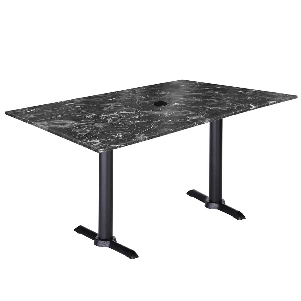 Two 30" Tall OD211EB Indoor/Outdoor All-Season Table Bases with a 30" x 48" Black Marble Top with Umbrella Hole. Picture 1