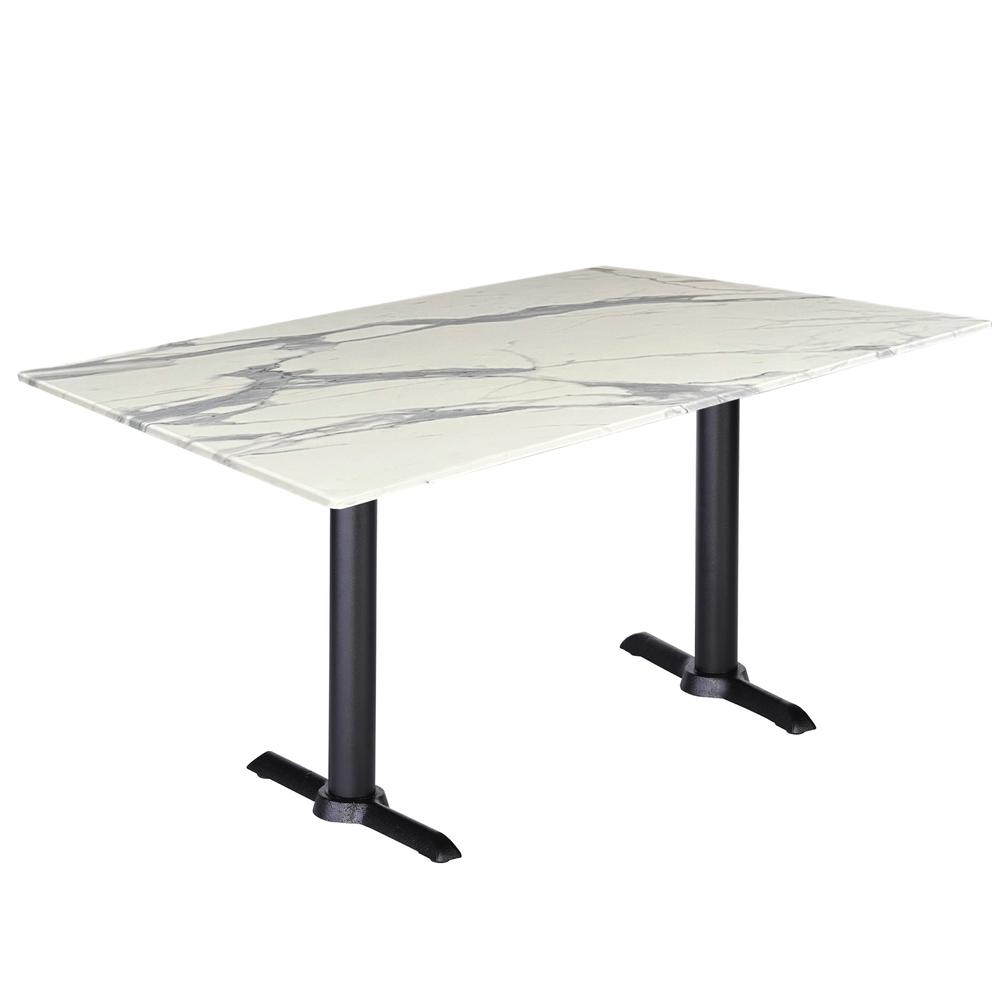 Two 30" Tall OD211EB Indoor/Outdoor All-Season Table Bases with a 30" x 48" White Marble Top. Picture 1
