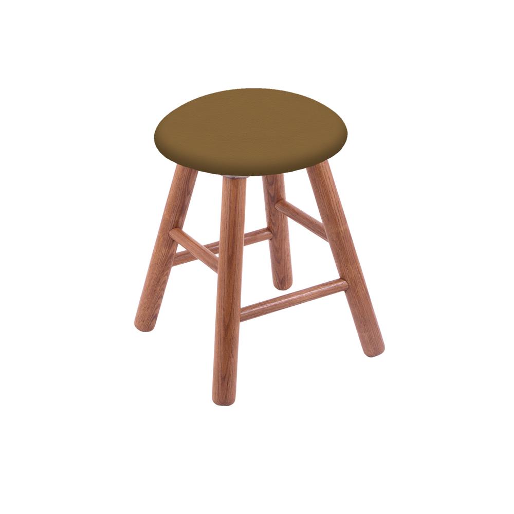 Oak Round Cushion 18" Swivel Vanity Stool with Smooth Legs, Medium Finish, and Canter Saddle Seat. Picture 1