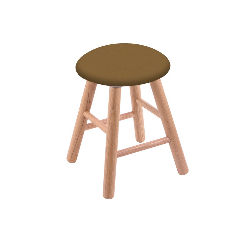 Oak Round Cushion 18" Swivel Vanity Stool with Smooth Legs, Natural Finish, and Canter Saddle Seat. Picture 1