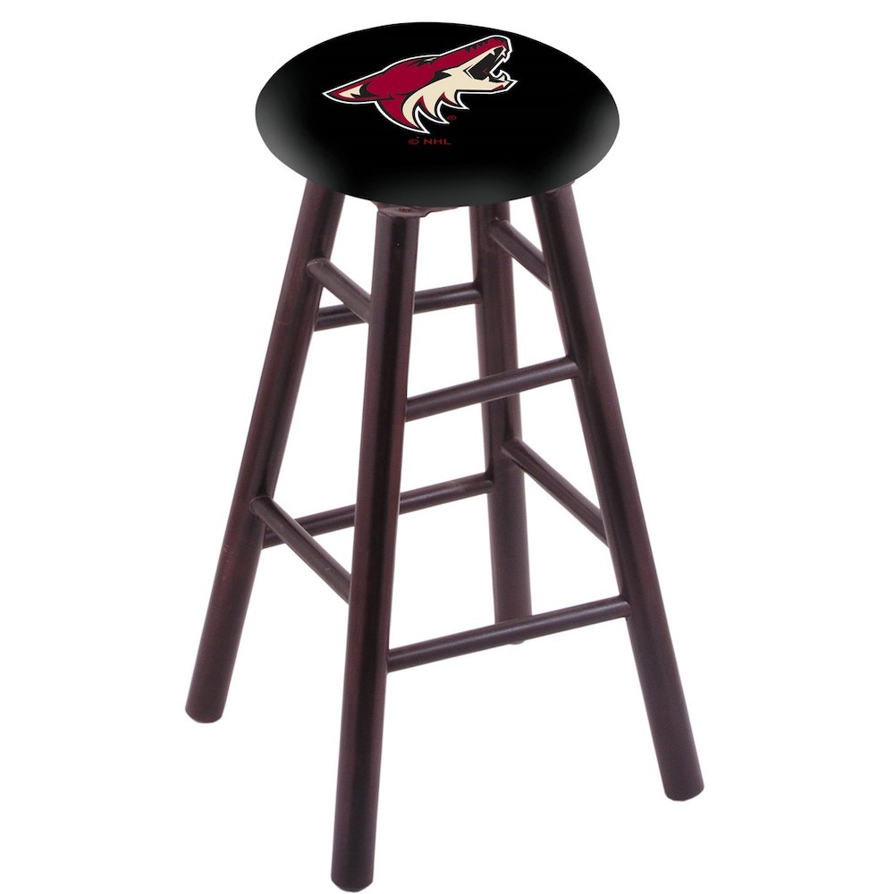 Maple Counter Stool in Dark Cherry Finish with Arizona Coyotes Seat. Picture 1
