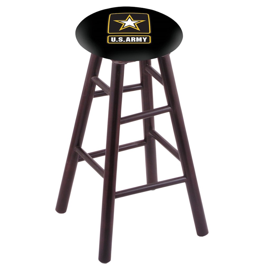 Maple Bar Stool in Dark Cherry Finish with U.S. Army Seat. Picture 1
