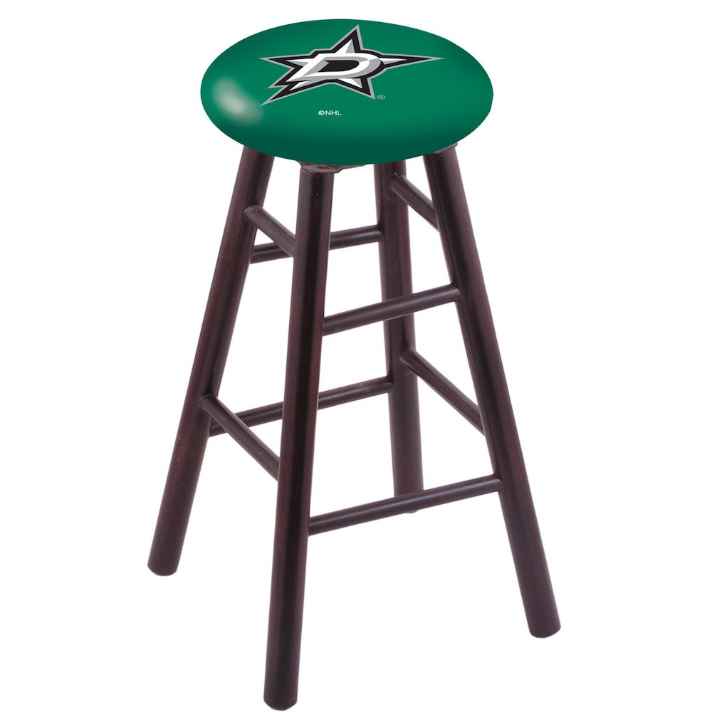 Maple Bar Stool in Dark Cherry Finish with Dallas Stars Seat. Picture 1
