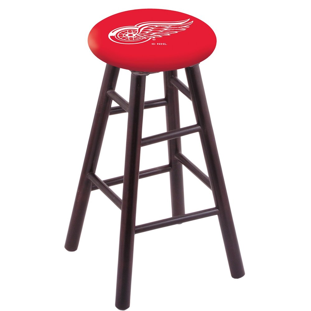 Maple Counter Stool in Dark Cherry Finish with Detroit Red Wings Seat. Picture 1