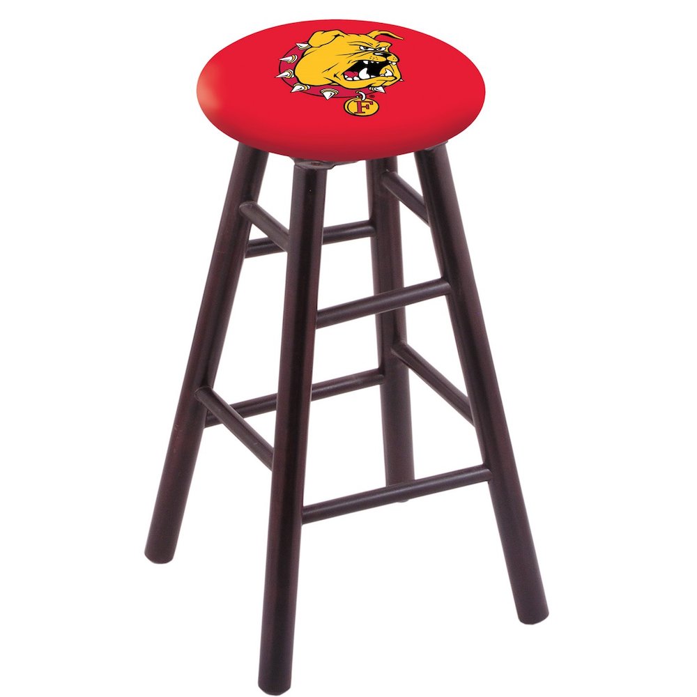 Maple Bar Stool in Dark Cherry Finish with Ferris State Seat. The main picture.