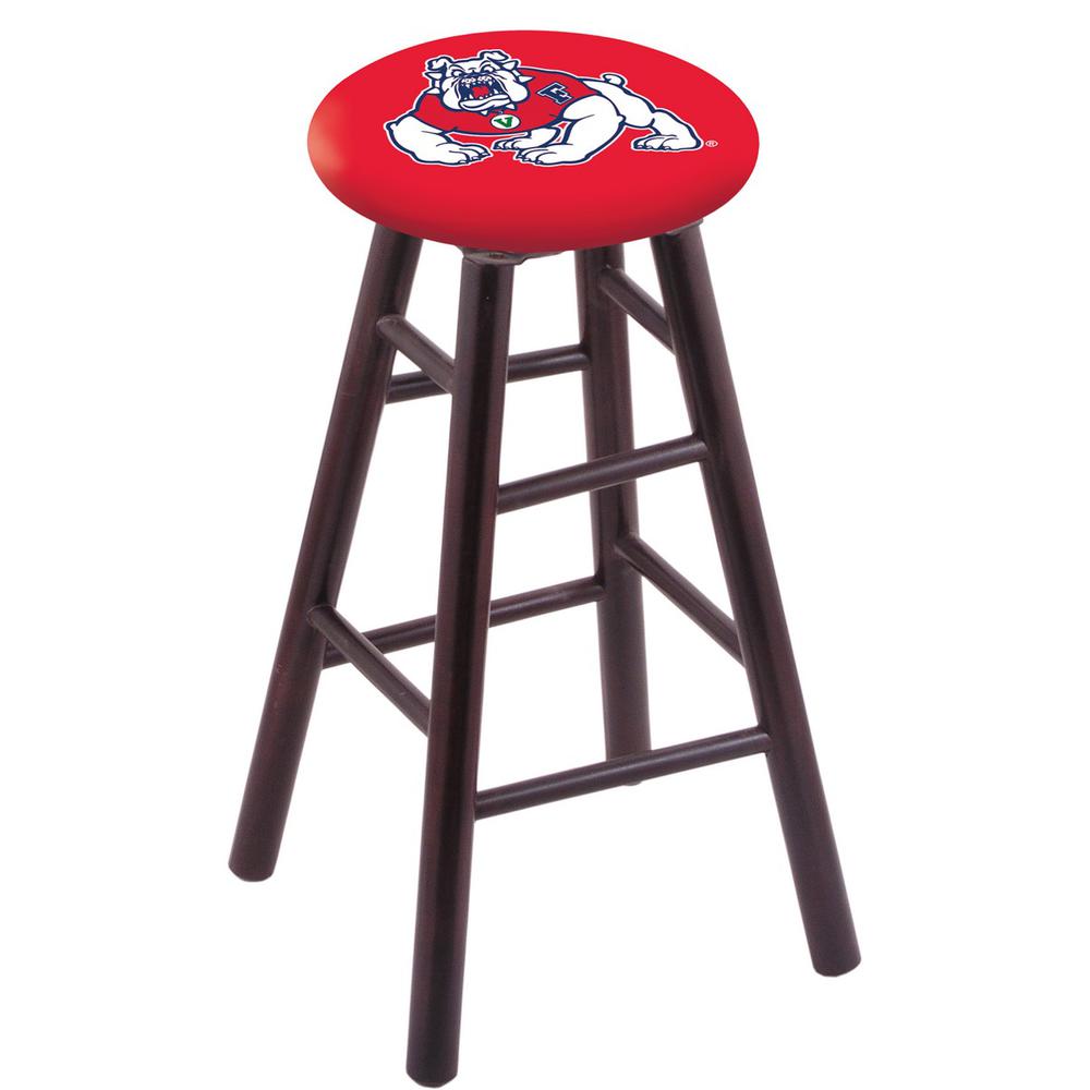 Maple Bar Stool in Dark Cherry Finish with Fresno State Seat. The main picture.