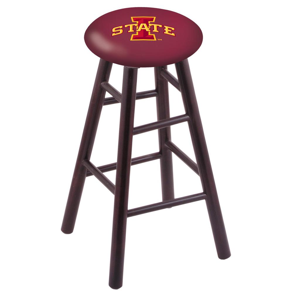 Maple Bar Stool in Dark Cherry Finish with Iowa State Seat. The main picture.