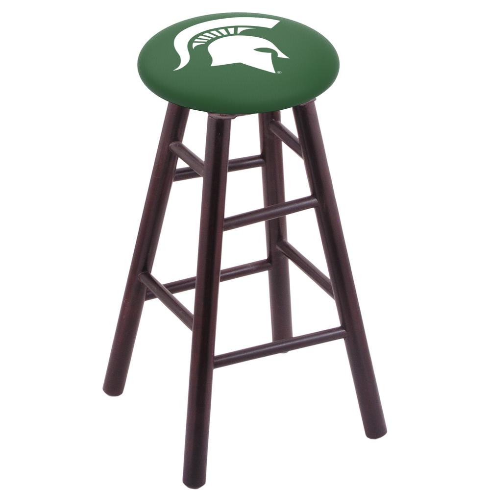 Maple Bar Stool in Dark Cherry Finish with Michigan State Seat. The main picture.