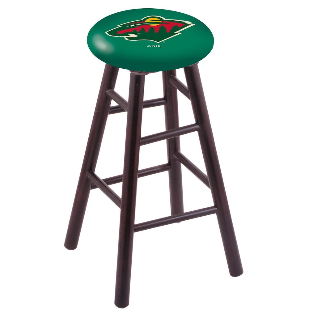 Maple Counter Stool in Dark Cherry Finish with Minnesota Wild Seat. Picture 1