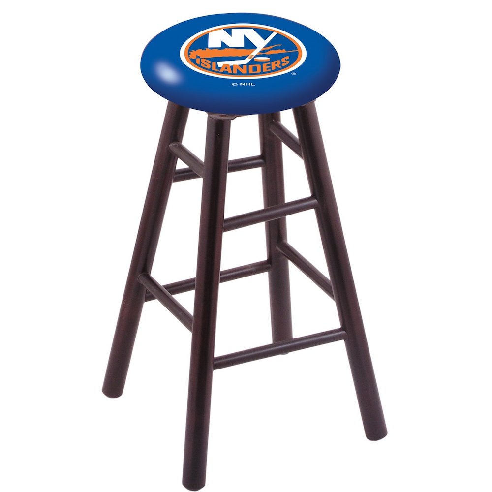 Maple Counter Stool in Dark Cherry Finish with New York Islanders Seat. Picture 1