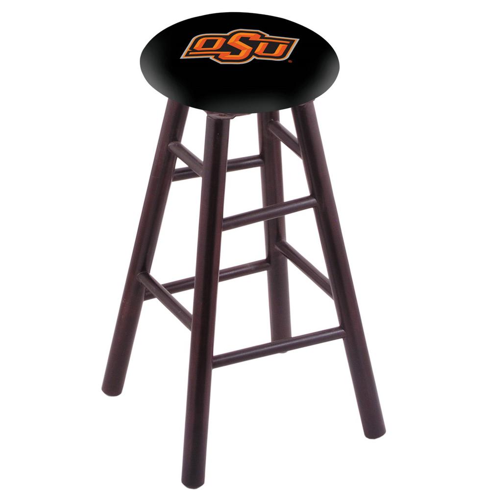 Maple Bar Stool in Dark Cherry Finish with Oklahoma State Seat. The main picture.