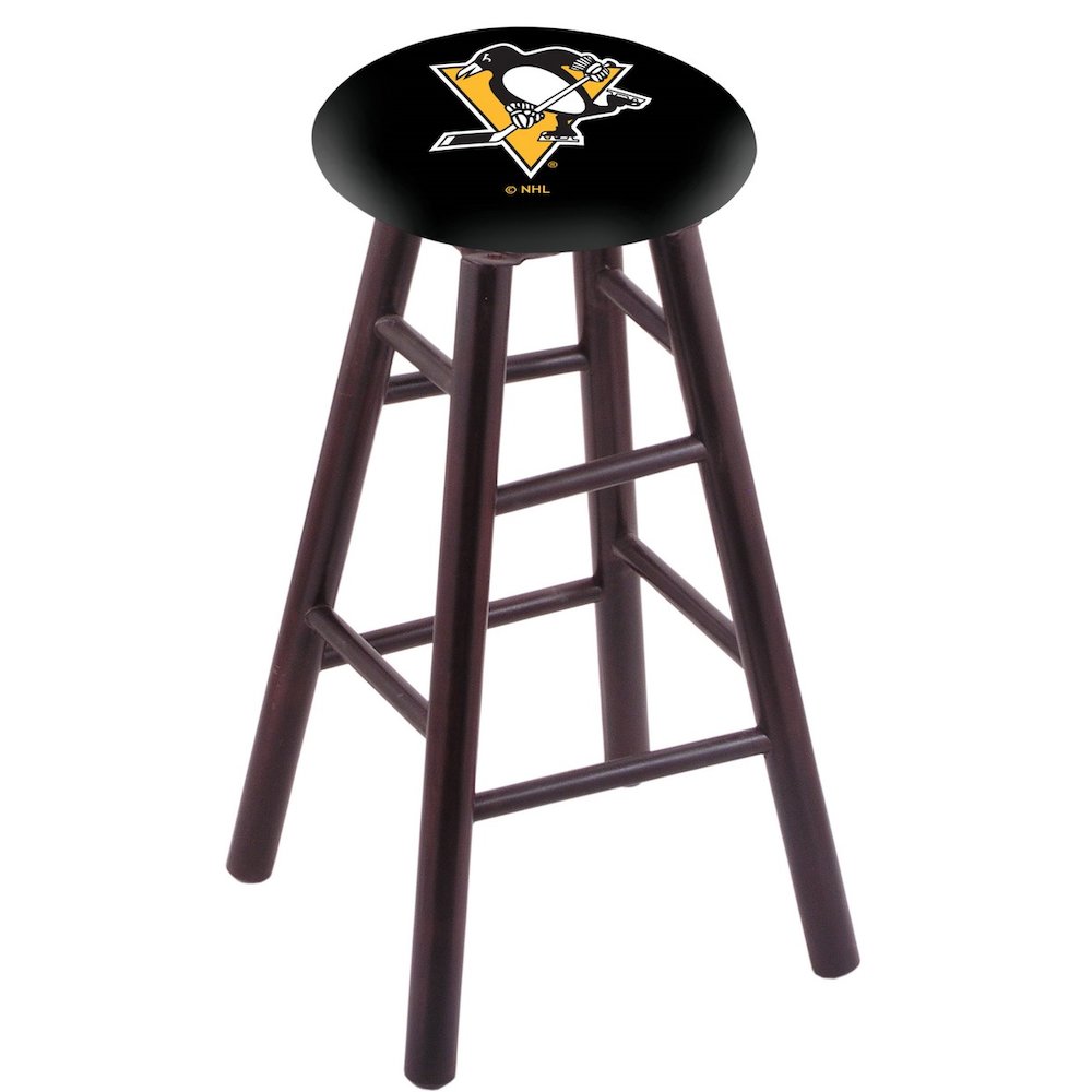 Maple Counter Stool in Dark Cherry Finish with Pittsburgh Penguins Seat. The main picture.